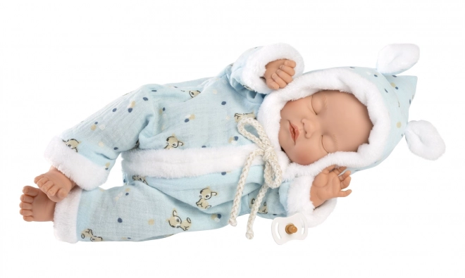 Llorens 63301 LITTLE BABY - speča realistična punčka dojenček z mehkim tekstilnim telesom - 32 cm