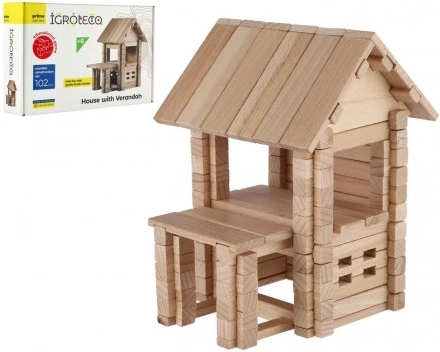 Komplet za sestavljanje lesen hiša 102 kosov v škatli 28x18x7 cm