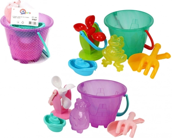 Plastični komplet za pesek in vodo z vedrom in mlinčkom v mrežici 20 × 19 cm