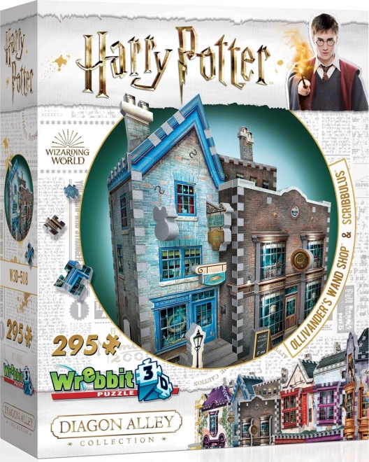 3D sestavljanka WREBBIT HARRY POTTER: Ollivanderjeva trgovina z urokovnimi palicami in Scribbulus – 295 kosov