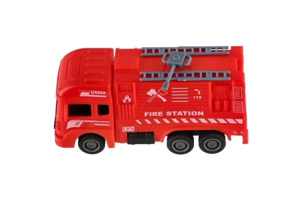 Avtomobilski gasilci plastika 11cm na vzvratno navijanje 4 vrste 12kos v škatli