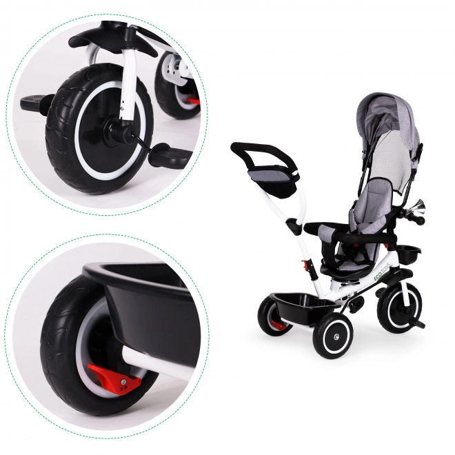 ECOTOYS Tricikel z nadstreškom in vodilno palico - siva