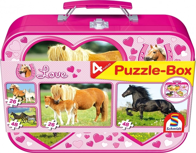 SCHMIDT Puzzle Konji v kovinskem kovčku