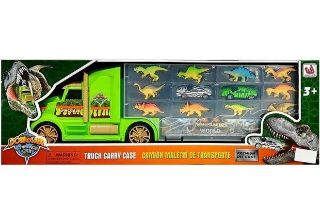 Kovček Tovornjak Transporter Sorter z dinozavri zeleni