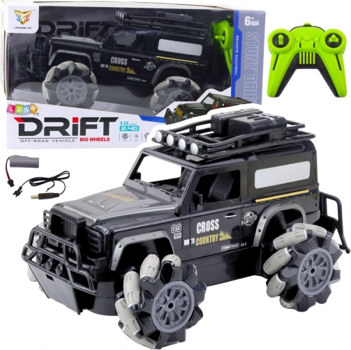rc terensko driftanje avto 1:12, črn, 360° obrati in LED