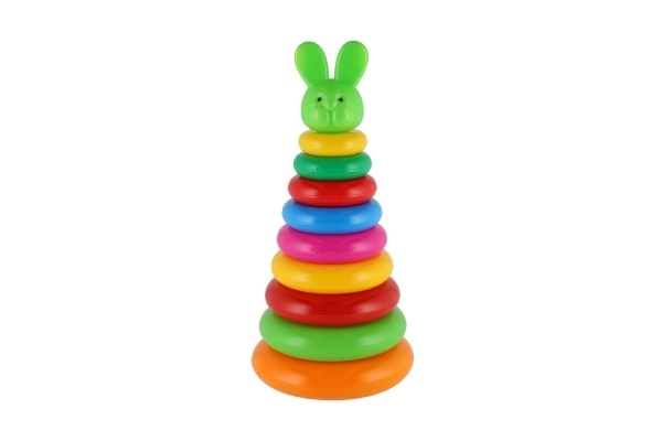 Sestavljanka piramida s plastičnimi obročki, 28 cm, 2 vrste v mrežici, 12m+