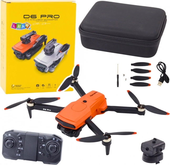 Dron D6 Pro z dvojno HD kamero in LED lučmi, oranžen