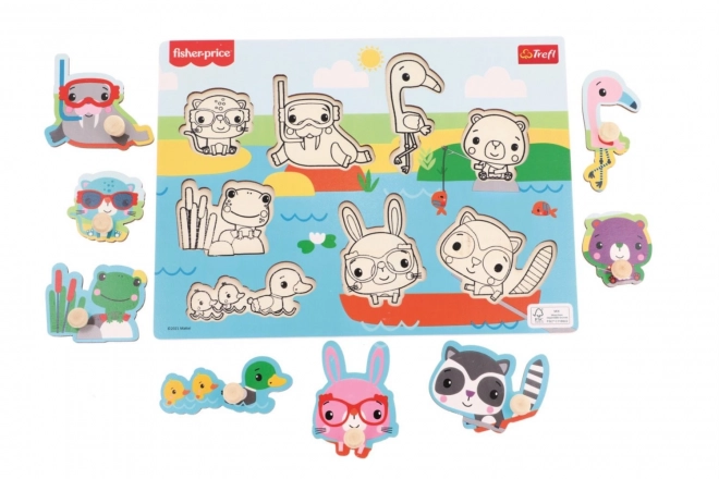 Lesena vstavljanka Fisher-Price Živali ob vodi