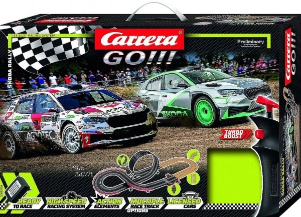 Avtocesta Carrera GO!!! 62584 Škoda Rally 4,9m + 2 avtomobila v škatli 58x40x10cm