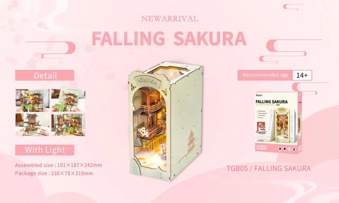 RoboTime 3D Puzzle Knjižna Držala "Padajoča Sakura" (lesena)