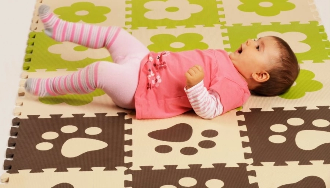 Penasta podloga puzzle Rože zelena-bež