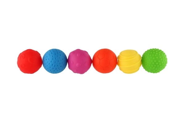 Set 6 gumijastih žogic s teksturo 6cm v škatli 6m+
