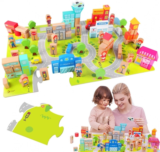 Leseniški set Lesene kocke Postavi mesto 120 kosov
