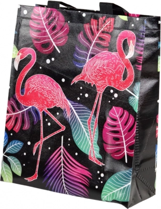 Darilna vrečka flamingi črna 30,5 × 24,5 × 10 cm
