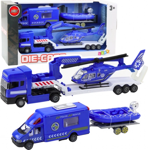 Komplet reševalnih vozil z modrim policijskim helikopterjem