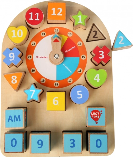 Lesena ura in oblike LUCY & LEO – montessori izobraževalna igra