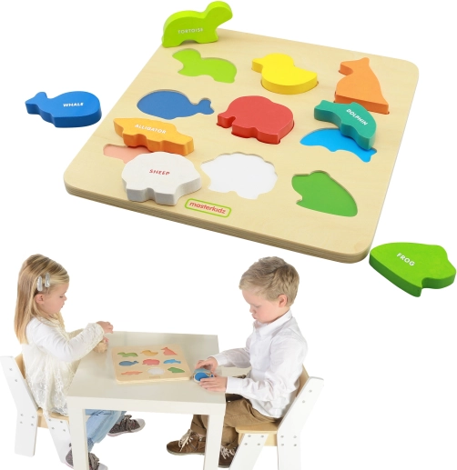 Lesena razvrščevalna plošča barvnih živalic MASTERKIDZ Montessori