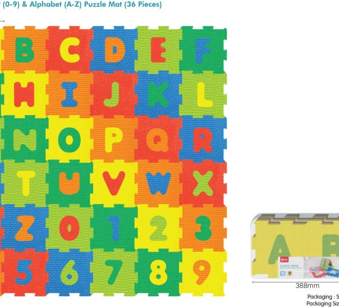 Pene puzzle za tla, 36 kosov, z številkami in črkami iz EVA za otroke 10m+