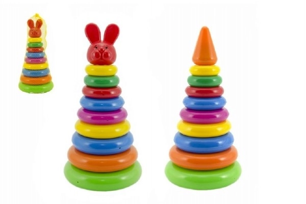 Sestavljanka piramida s plastičnimi obročki, 28 cm, 2 vrste v mrežici, 12m+