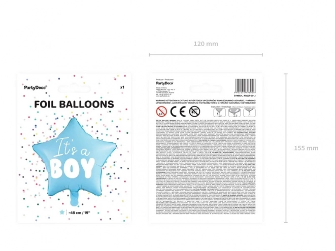 Folijski balon zvezda "It's a boy" svetlo modra 48 cm