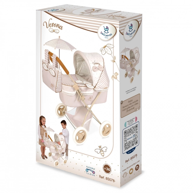 Zložljiv voziček za punčke s senčnikom in torbo Verona 60 cm