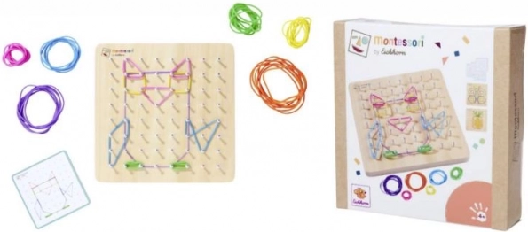 Montessori geometrijska deska z barvnimi elastikami