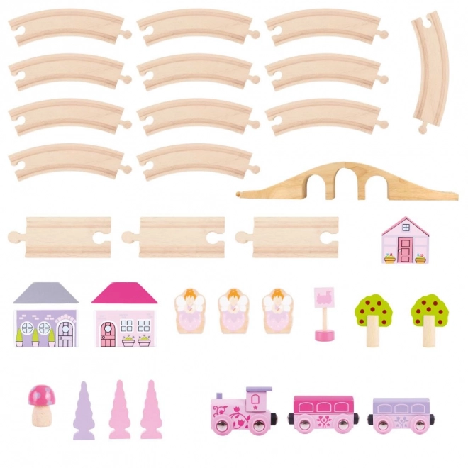 Bigjigs Rail Lesena vlakovna proga za princese 35 delov