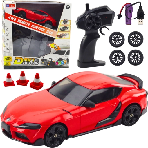 RC drift avto 4WD z zamenljivimi kolesi – rdeč