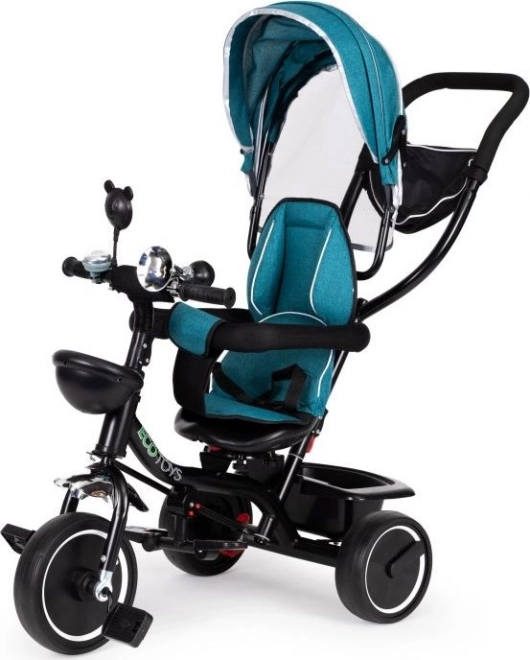 ECOTOYS Tricikel s streho in vodilno palico modrozelen
