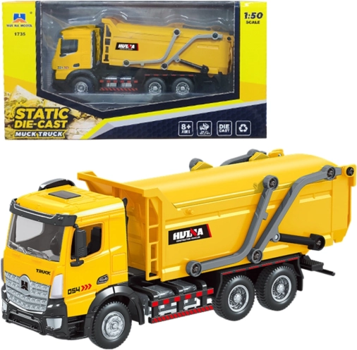 Kovinski model smetarskega vozila Huina rumen 1:50