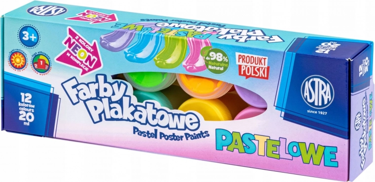 Tempera barve ASTRA pastelne 12×20 ml, 2 neonski