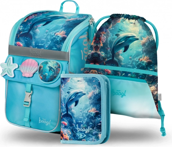 Šolski set Baagl Zippy Delfin: Aktovka, Peresnica, Vrečka