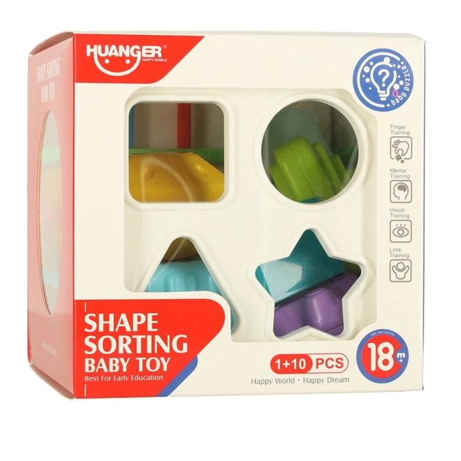 Fleksibilna senzorična kocka s kvadratičnimi puzzle bloki in sortatorjem oblik