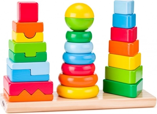 Lesena geometrijska sestavljanka – 3 stolpi