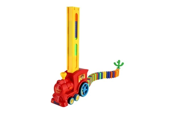 Lokomotiva/Vlak domino postavljajoči plast 16cm na baterije z zvokom in svetlobo v škatli 33x23,5x8cm