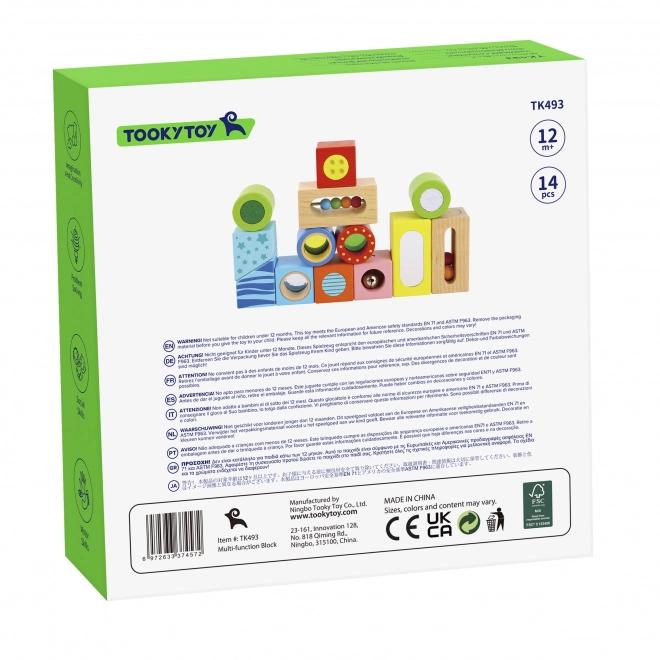 Tooky Toy lesene večnamenske senzorične kocke