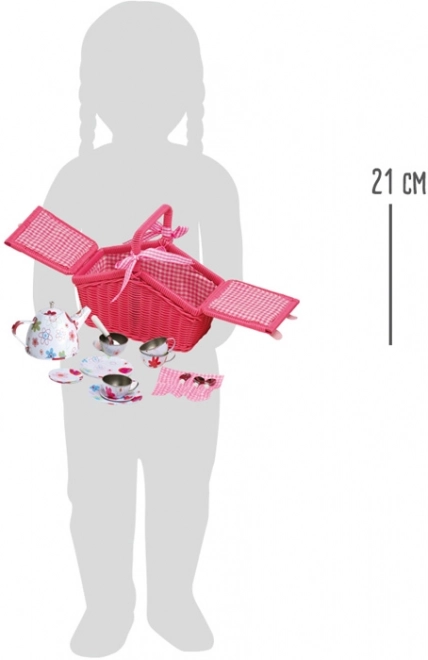 Majhen Piknik Koš v roza barvi s posodami