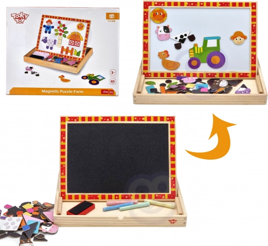 Lesena dvostranska tabla Tooky Toy Kmetija z magnetnimi sestavljankami
