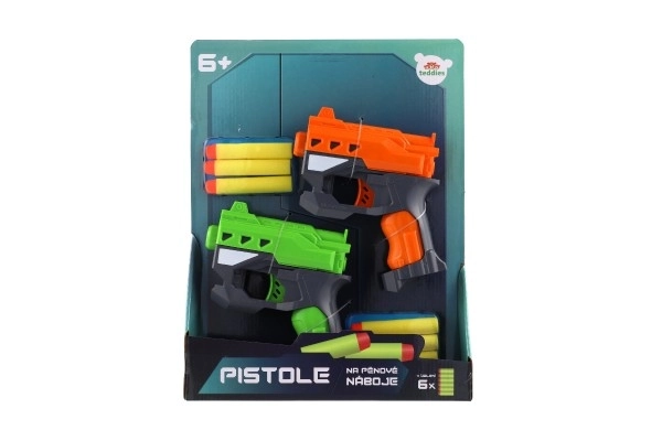 Pištoli 2 kos 12cm plast za penaste naboje + 6 kos nabojev na kartončki