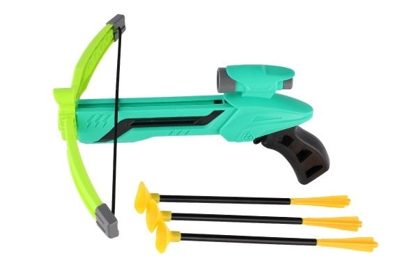 Pištola/kuša s lokom na priseske plast 25cm + puščice 3 kos v škatli 36x21x5cm