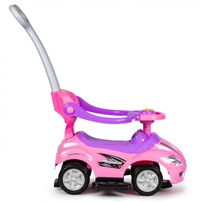 ECOTOYS poganjalec s zvoki in vodilno palico Avto roza