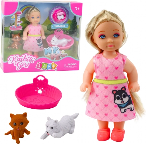 Mini punčka s psom in mačko s dodatki