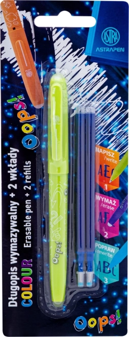 Izbrisljivo pero ASTRA OOPS! 0,6 mm z nadomestnimi polnili