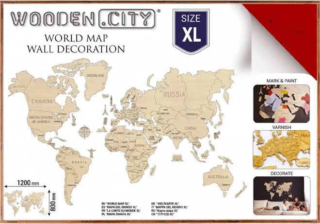 Leseni zemljevid sveta XL 120 × 80 cm rdeč WOODEN CITY