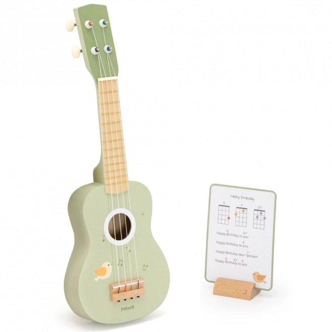 Leseno ukulele za otroke zeleno z notami