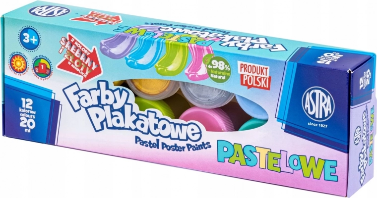 ASTRA pastelne tempera barve 12×20 ml (2 kovinski odtenki)