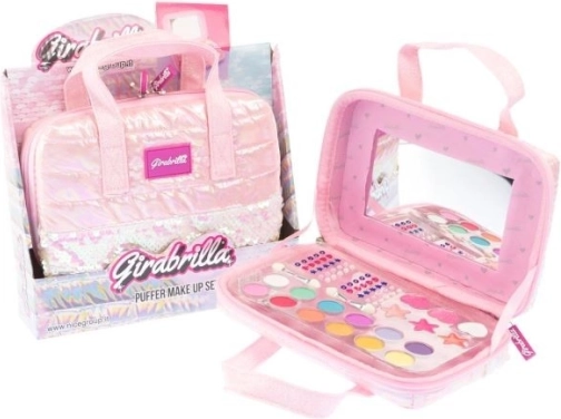 Make-up torbica GIRABRILLA z rožnatimi bleščicami in ogledalcem