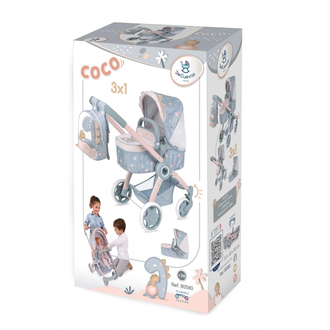 DeCuevas 80580 Zložljiv voziček za punčke 3 v 1 z nahrbtnikom COCO 2024 - 70 cm