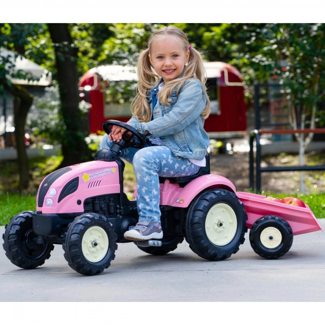 Traktor z nožnim pogonom County Star z roza prikolico