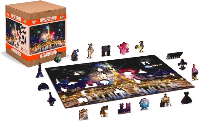Lesene dvostranske puzzle Nočna Pariz 2v1, 300 koščkov